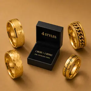 Mystery Gold Ring Blind Box, 4 Possible 316L Stainless Steel Rings, Random Men’s Women’s Wedding Band, Cross Ring, Rune Style Ring, Hammered Ring, Vintage Statement Jewelry Gift