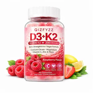 Vitamin D3 K2 Gummies 5000IU / 10,000IU with 500mg Calcium, K2 MK-7 200mcg, Magnesium, Vitamin C & Zinc – Vegan Extra Strength Bone, Muscle & Teeth Support, 60 Gummies