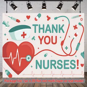 2D Flat, 2D Flat Banner, 1pc Thank You Nurses Illustration Nurse Theme Background Photo Props, Polyester Banner Decor, Home Room Wall Decor, Nurse Appreciation Party Background Decor, Party Supplies Gifts Decorativ