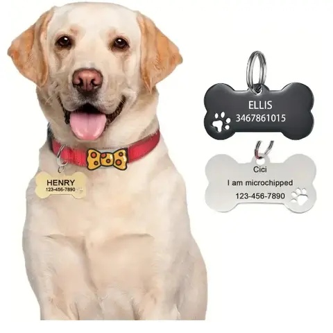 Stainless Steel Pet ID Tags, Personalized Dog Tags Engraved for Pets On Both Sides, Dog Bone Tag, Customized Dog Tags and Cat Tags, Dog ID Tag for Dogs