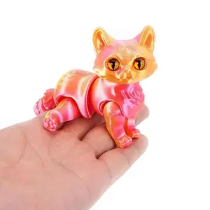 Cute Cat 3D Print Statue Figurine, Decorative Figurines, Cute Animal Design, Adjustable Joint Movable Handmade Pet Gift, Home Decor Ornament Tabletop Office Decoration, Halloween Christmas Present