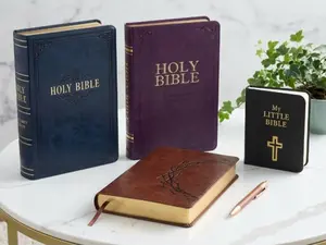 KJV Bible Bundle – Mini Pocket 2” Scripture + Purple Deluxe Gift Bible + Giant Print Dark Blue Bible + Full-Size Crown of Thorns Brown Bible