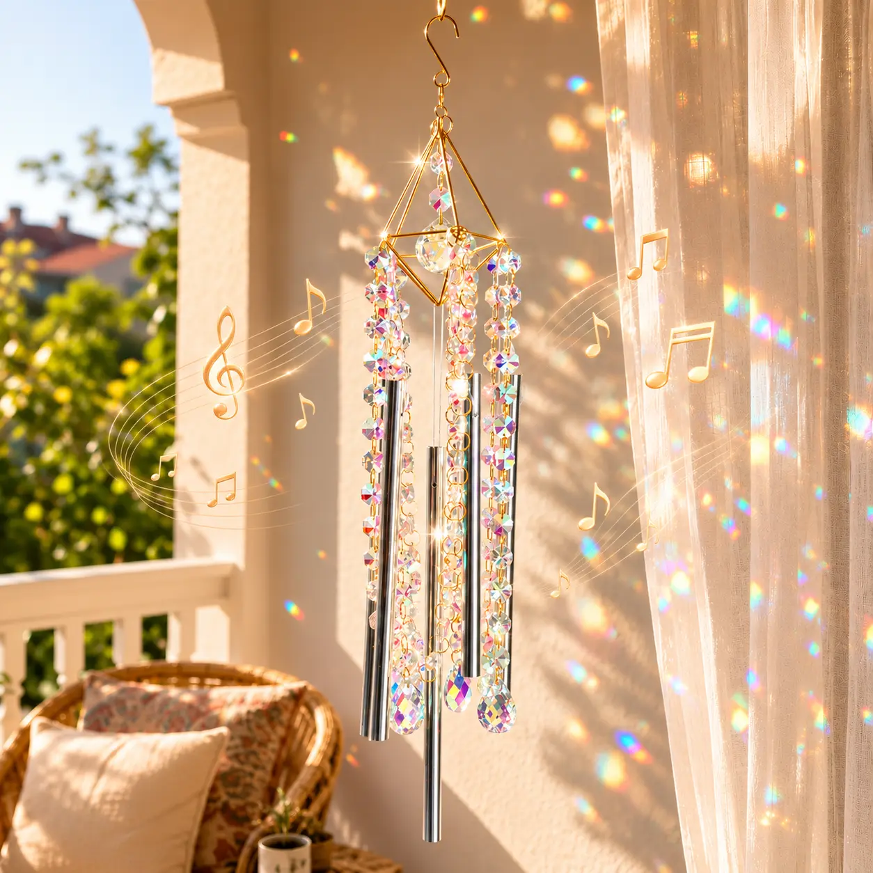 Crystal Wind Chimes - Glass Wind Chimes for Outside, Outdoor Crystal Suncatcher with 6 Tuned Tubes,  Hanging Prism Rainbow Maker Chandelier Home Decor Gift garden patio outdoor window wall art great gardening unique large memorial wind chime tiktokshopspr