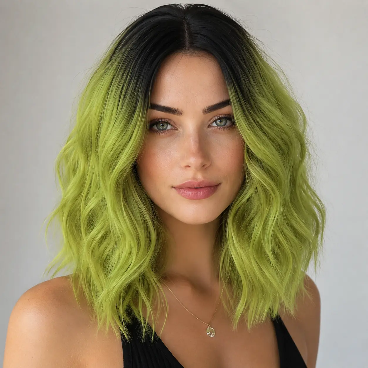 ZIHAN Ombre Green Wig for Women, 15-inch Short Wavy Bob Cut Synthetic Hair with Middle Part for Cosplay & Classic Halloween, Short Bob Cut, Daily Parties, Female