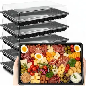 5 Pack Extra Large Charcuterie Board with Lids, 15 x 10 Inch Plastic Catering Trays for Cookies, Desserts, Candy, Reusable Serving Platters for Travel Party
