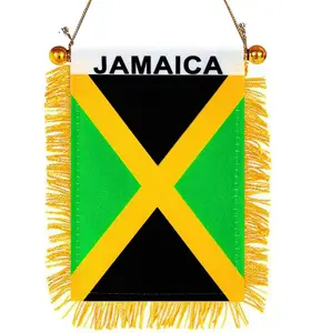 2 Pack-Jamaican Fringy Window Hanging Flag - Small Mini Jamaica Flag Banner for Car Rearview Mirror Décor - Fringed -Jamaica Hanging Flag with Suction Cup & Fringy-4x6 ''