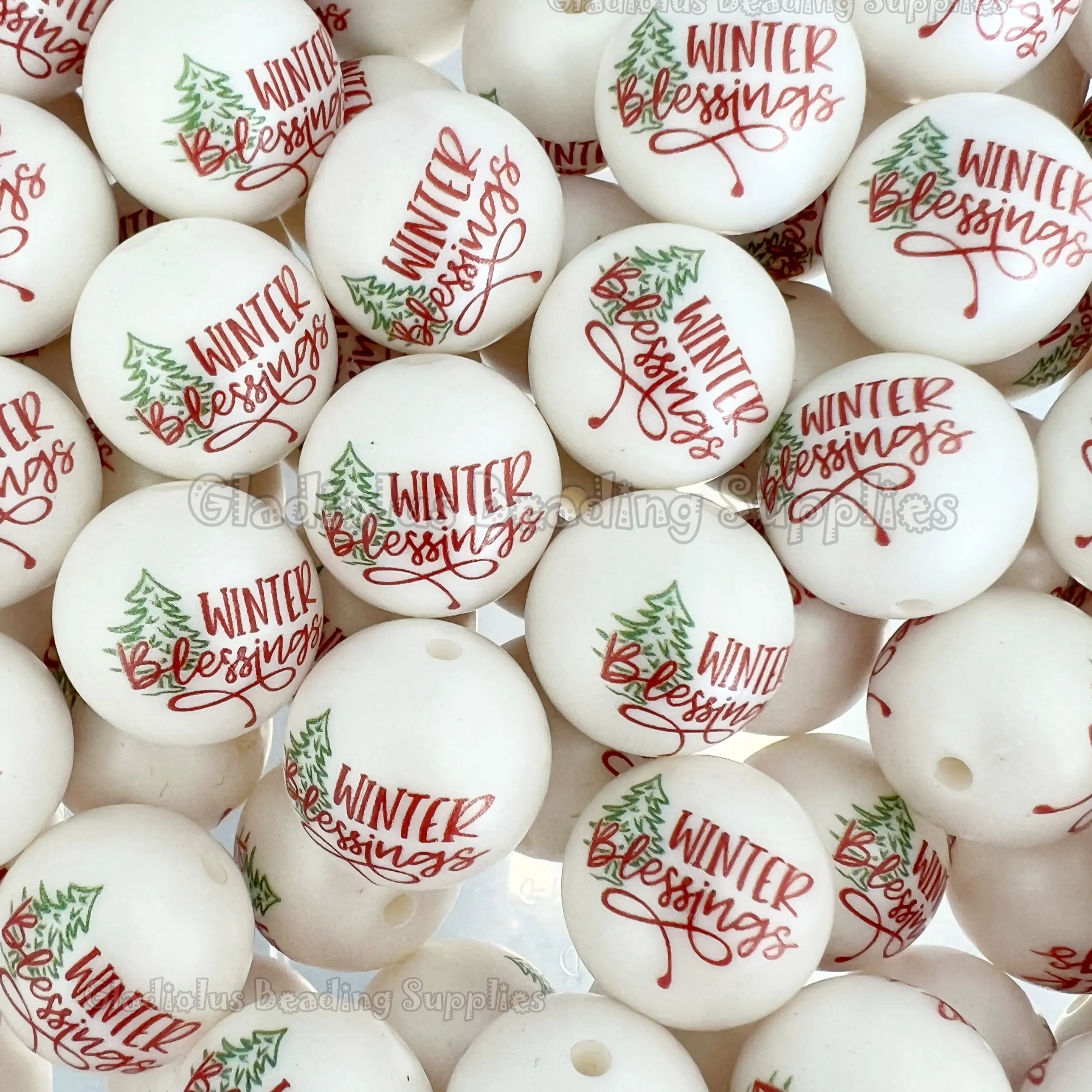 20mm Winter Blessing Christmas Print Acrylic Bead, Christmas Beads, Bubblegum, Chunky Round, Gumball, Beading Supplies, Christmas big beads, Merry Christmas, Santa Beads