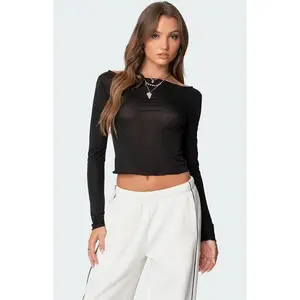 Edikted Women's Rach Sheer Boat Neck Top