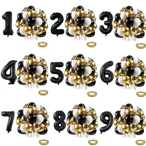 0-9 Black Number New Year Balloon Set Black White Gold Confetti Balloons Graduation Birthday Party Baby Shower Decoration Globos No.4