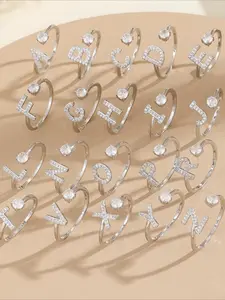Creative Letter Design Cuff Ring, Alphabet Design Ring, Fashionable Artificial Zircon Decorated Ring for Party, Daily Clothing Decor, Trendy All-match & Exquisite Jewelry for Birthday Gift