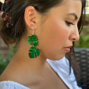 2 Tier Monstera Leaves Earrings