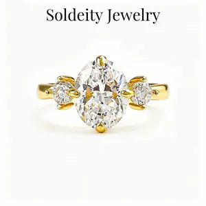 Women's 2CT Oval Cut Synthetic Moissanite Engagement Ring, 3-Stone Design, Wedding Promise Statement Artificial Gemstone Jewelry