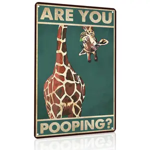 Are You Pooping? Giraffe 12x8 Inch Aluminum Metal Sign - Funny Safari Animal Wall Decor for Bathroom, Restroom, Powder Room - Retro Tin Sign Gift for Giraffe Lovers & Pet Enthusiasts