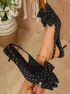 Women's Black & White Polka Dot Pattern Bowknot Pointed-Toe Slingback Pumps Stiletto Heel Classic Elegant Office Party Dress Shoes Evening Footwear Comfortable Lightweight Fashion Lifestyle Shoes Christmas heartwarming gift 16.330886