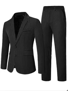 Men's Striped Print Suit Set, Slim Business Formal Suit for Wedding Party, Men's Clothing for Spring & Fall, Menswear, Business Attire Clothes
