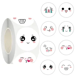 Cute Mood Stickers 500PCS Roll, 8 Designs of Expression Stickers for Gifts, School Supplies, Phone Case Decor