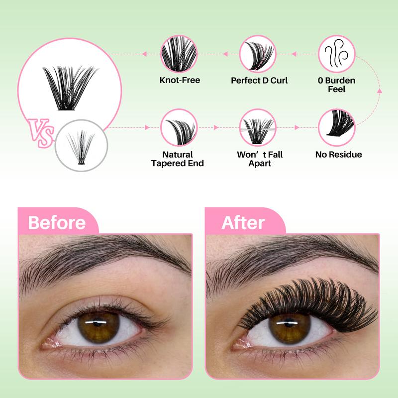 640PCS 20D40D60D80D Cluster Lashes Kit High Capacity Individual Lash Clusters 9-16mm Mixed D Curl Effect Natural Look Wispy Soft And Comfortable False Eyelashes Long-Lasting Individual Lashes Kit With Lash Bond&Seal And Tweezers And Lash Brush