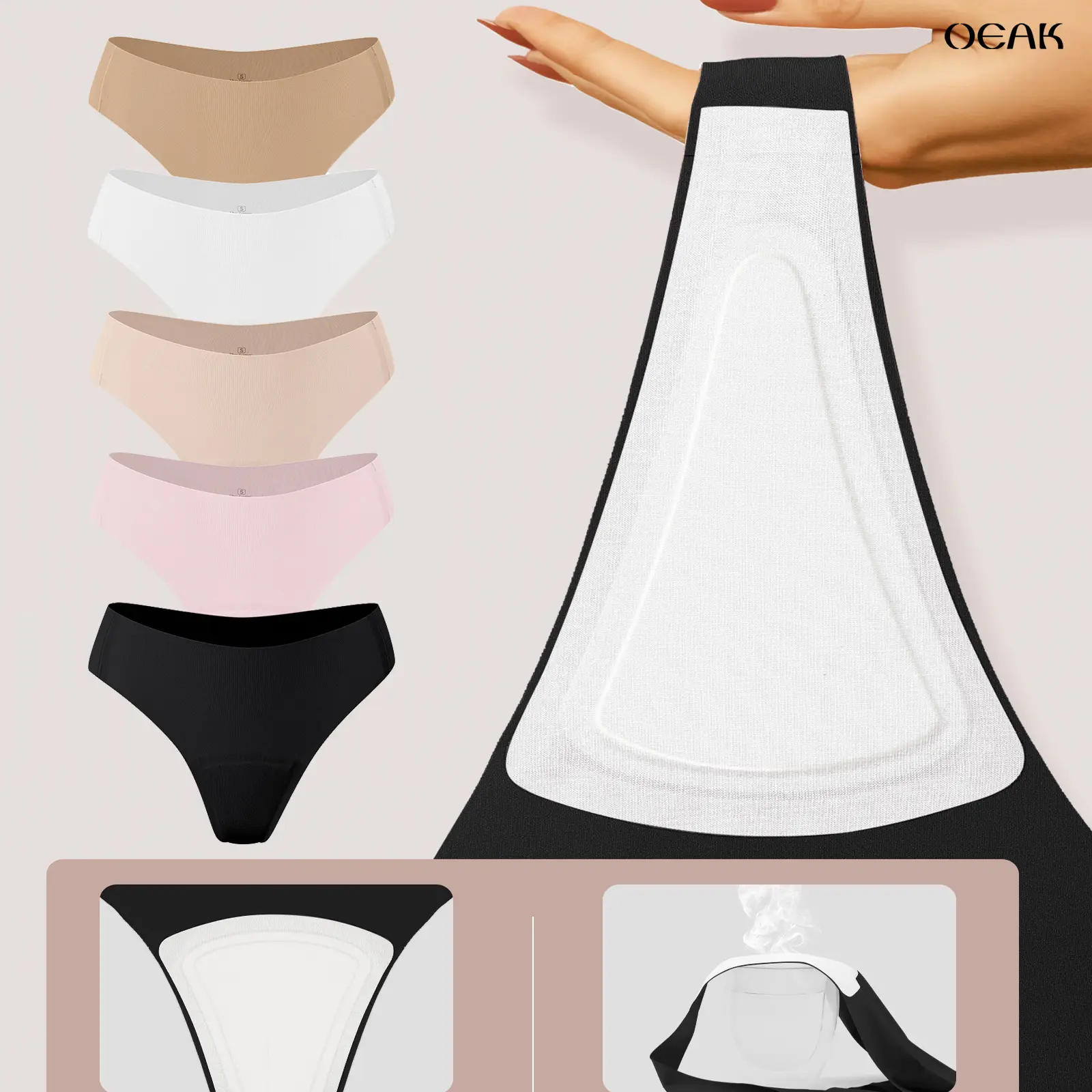 OEAK 3PCS Camel Toe Cover Thongs for Women G-String Seamless Solid Color Comfortable Underwear Womenswear Everyday Panties