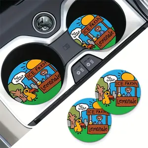 [2pcs Cute Duck Coaster] 2pcs Cute Duck Ice Fresh Lemonade Coaster Cup Holder | Waterproof Car Interior Coaster to Keep Your Car Cup Holders Clean And Dry, Easy to Move