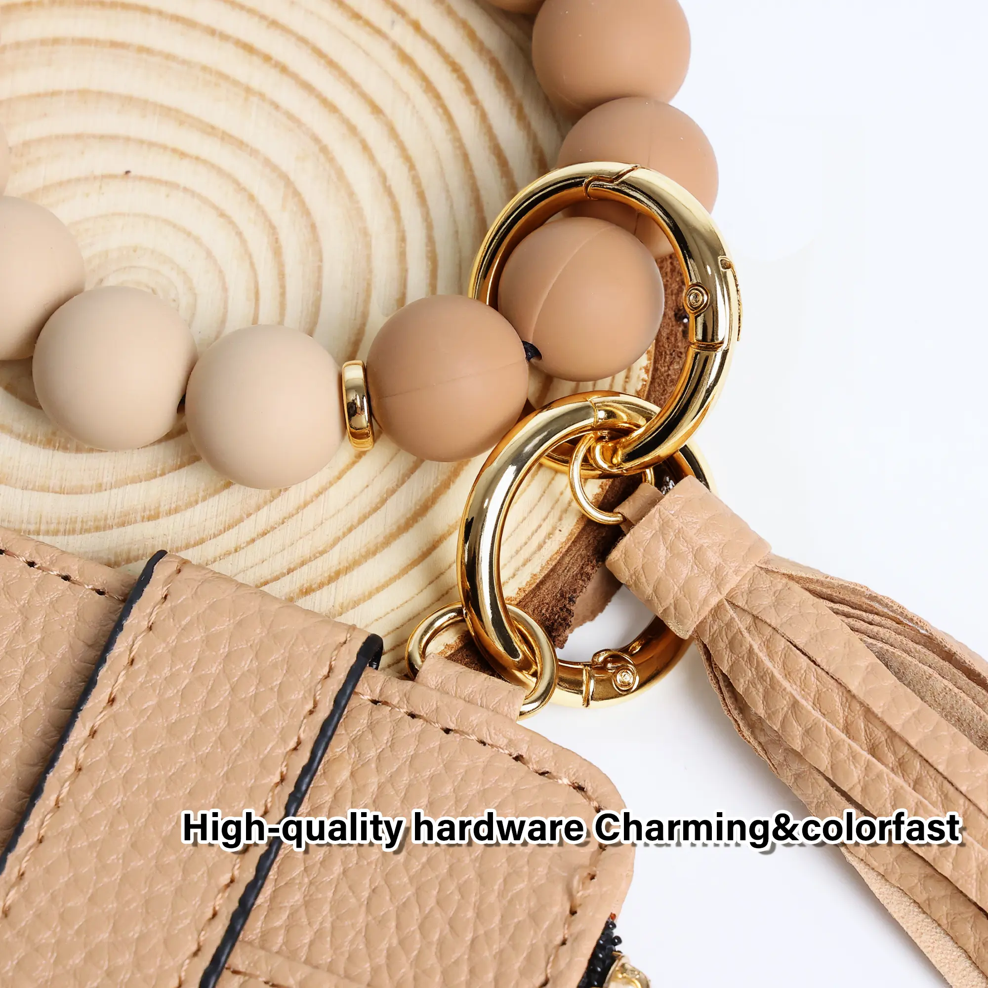 2-in-1 Faux Leather Keychain with Beaded Bracelet, Detachable Wristlet and Card Holder, Stylish Accessory Set for Daily Use or Gifting 2-in-1 Faux Leather Keychain with Beaded Bracelet, Detachable Wristlet and Card Holder, Stylish Accessory Set for Daily Use or Gifting