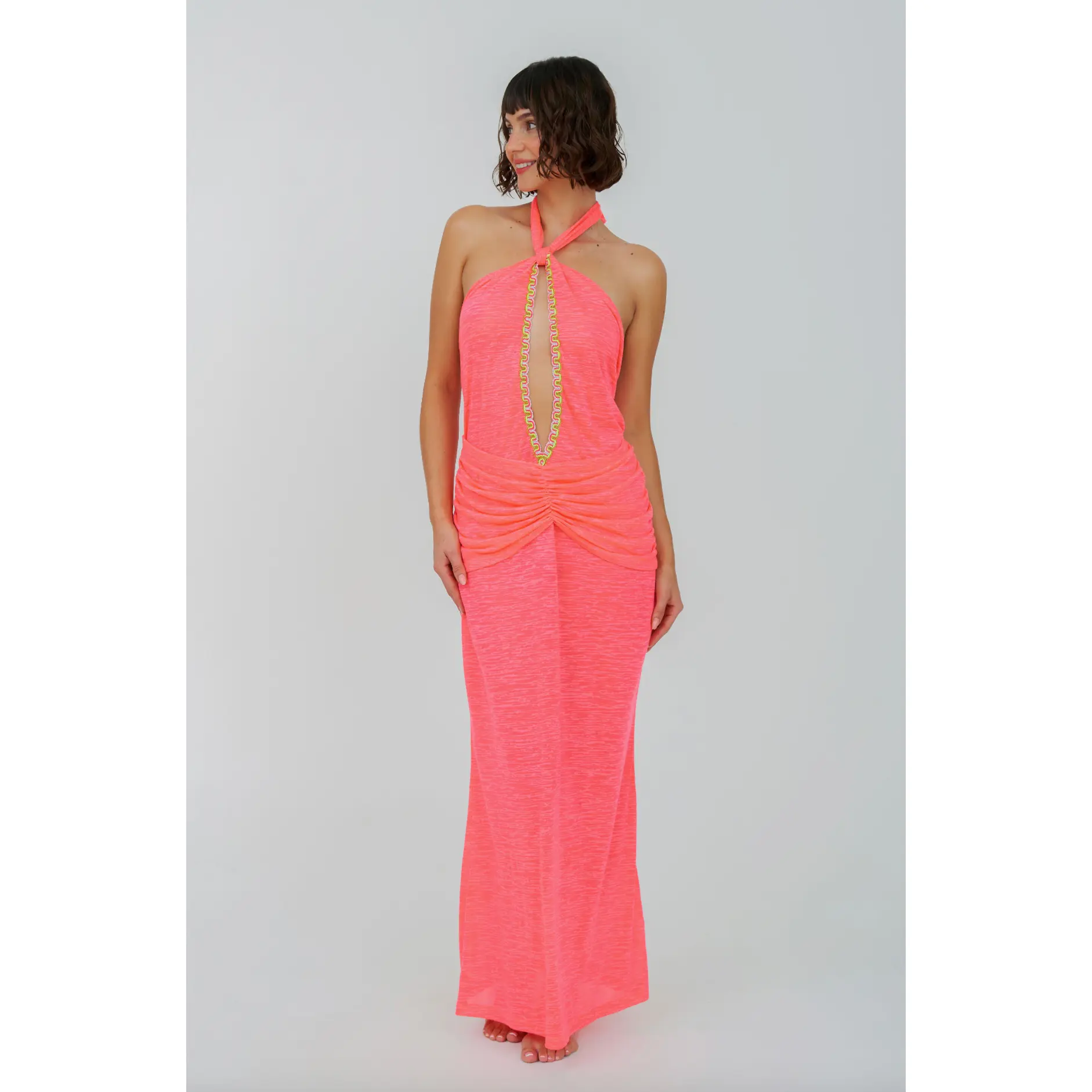 Cutout Halter Ruched Maxi
