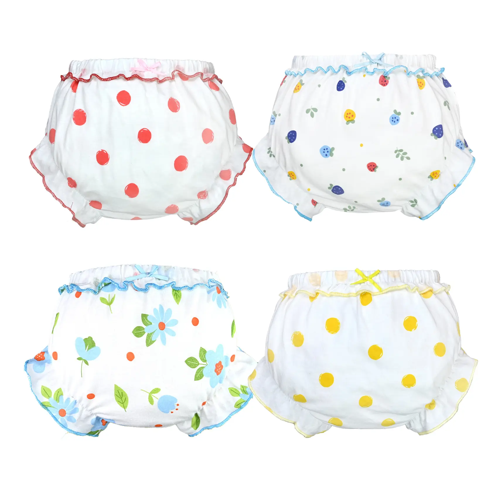 4-Pack Floral Printed Ruffle Bloomers for Girls Soft Toddler Underwear Pure Cotton Baby Breathable Undies for Girls Infant Ruffle Diaper Cover Kids Dress Briefs Panties Photograpy S