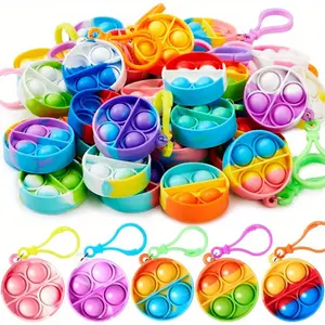 Round Pop Fidget Keychain 30 Pack Pop Fidget Toys Bulk Party Favors for Kids 4-8, 8-12 Years, Goodie Bag Stuffers Classroom Prizes Birthday Sensory Toys Gifts