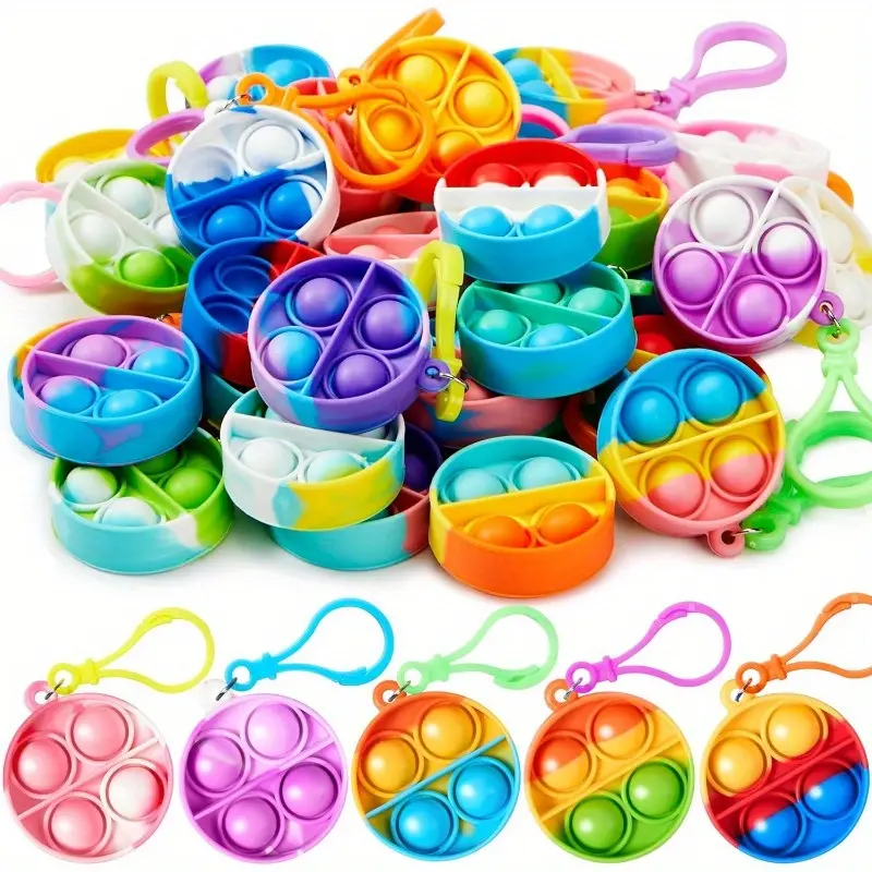 Round Pop Fidget Keychain 30 Pack Pop Fidget Toys Bulk Party Favors for Kids 4-8, 8-12 Years, Goodie Bag Stuffers Classroom Prizes Birthday Sensory Toys Gifts