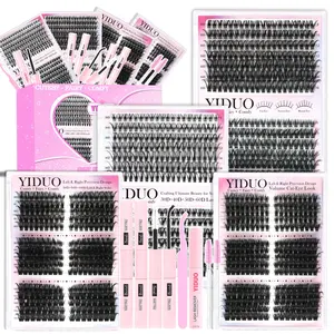 YIDUO 2 Box Eyelash Book Kit 2 Pcs Bond and Seal Included | 820 Pcs Eyelash Extension Kit 30D+40D+50D+60D+80D+100D+3D effects Lash Clusters Mix Style D Curvature Volume Soft Individual False Eyelashes With Remover & Tweezers | Perfect for Beginners