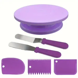 6pcs Cake Turntable Baking Set with Scrapers & Smoothers, Ideal for Christmas & Halloween