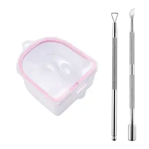 3Pcs Pink Nail Soaking Bowl Manicure Tool Kit Stainless Steel Cuticle Pusher x2 Gel Polish Manicure Pedicure Remover Nail Soak Bowl Manicure Spa Set Cuticle Care Nail Exfoliation