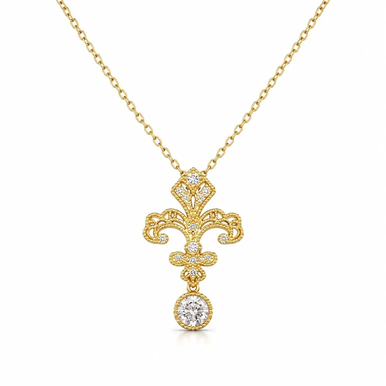 24K Gold Plated Fleur-de-Lis Pendant Necklace