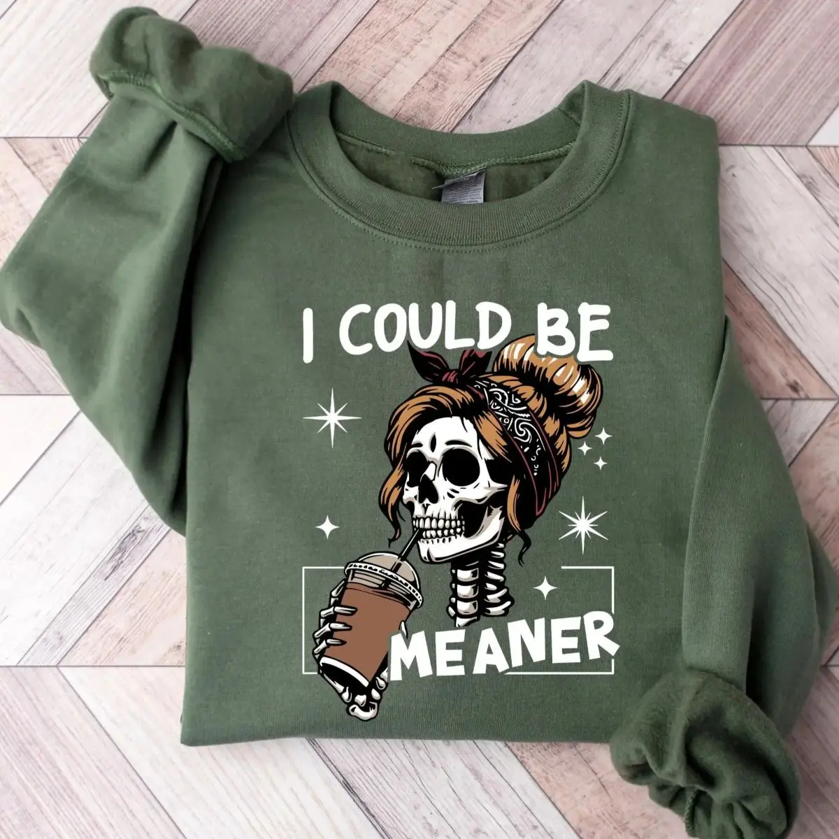 I Could Be Meanerr T-Shirt Sweatshirt Hoodie, Funny Skeleton Meme Graphic Tee, Sarcastic Coffee Sweatshirt, Unisex Sweater Pullover Tee Cotton Womenswear Casual