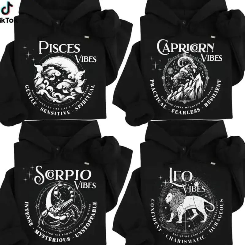 Full 12 Zodiac Hoodie, Minimalist Astrology Sign Graphic Hoodie, Valentine’s Unisex Pullover for Men Women, Cozy Horoscope Lover Gift