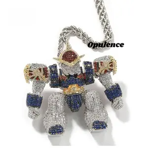 High-Quality Thick Real Gold Plated Cartoon Transformer Dragon Warrior Robot Pendant, Fun & Eye-Catching Statement Jewelry, Men’Unisex Hip Hop Iced Out, Micro Pave CZ, Trendy Streetwear Accessory, Bold Fashion Statement Necklace birthday gift