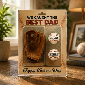 Personalized Baseball Dad Acrylic Plaque – Custom Baseball Glove & Name Ball Gift for Dad | Father’s Day Gift from Kids | Baseball Dad Keepsake Decor