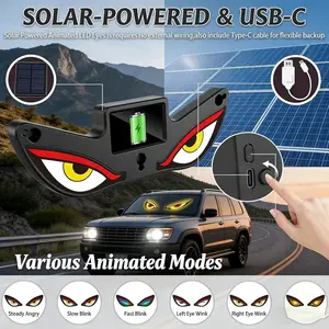 1pc car exterior window decoration ambient light, solar devil's eye light, rear window decoration light, LED warning light, car accessories, Car Ornament