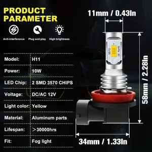 Fog Light Bulbs 2 Pack, 6000K Cool White Fog Lamps, Chip Mini Size Plug & Play, Replacement Bulbs for Car Fog Lights