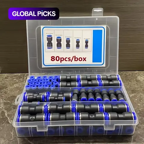 Quick-Connect Air Hose Pipe Fittings Kit, 80-Piece/Box Universal Thread Leak-Resistant Fittings, Leakproof Hose Adapter Set for 5/32, 1/4, 5/16, 3/8 and 1/2 inch Tubes, Easy to Install, Air Hose Connectors #GLOBAL PICKS