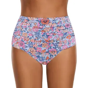 Women's High Waisted Swim Bottom Ruched Bikini Tankini Bottoms Tummy Control Swimsuit Briefs
