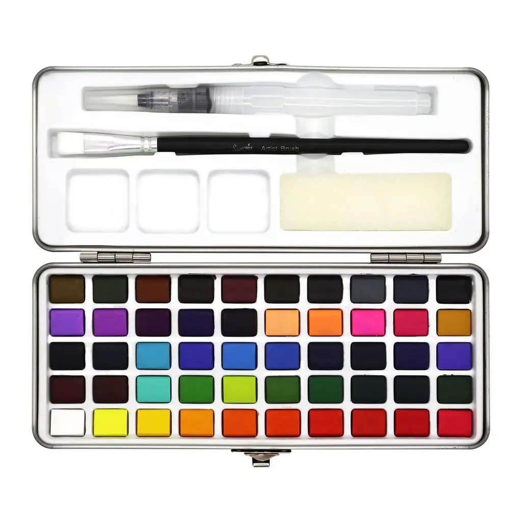 Portable 50 Color Watercolor Paint Set, Travel Watercolor Set Brushes And Other Tools For Painting, Art Supplies For Artists, Amateur Hobbyists