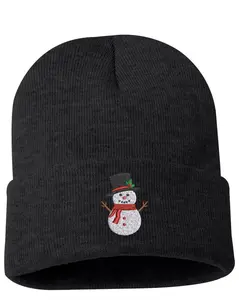 Snowman Embroidered Cuffed Beanie, Snow Man Hat, Christmas Cuffed Beanie, Holiday Hat, Festive Beanie
