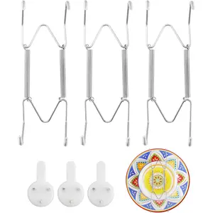 3 Pack Plate Hangers for Wall, Suitable for 6-8 inch Art Plate, Stainless Steel Invisible Heavy-Duty Wire Plate Holder with Wall Hooks, Display Hanger for Decorative Plates/Dishes/Platters(Silver)