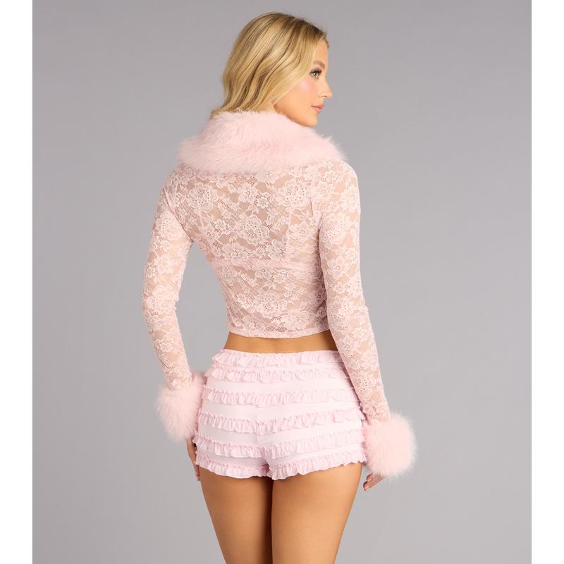 Sweet Drama Removable Faux Fur Lace Cardigan