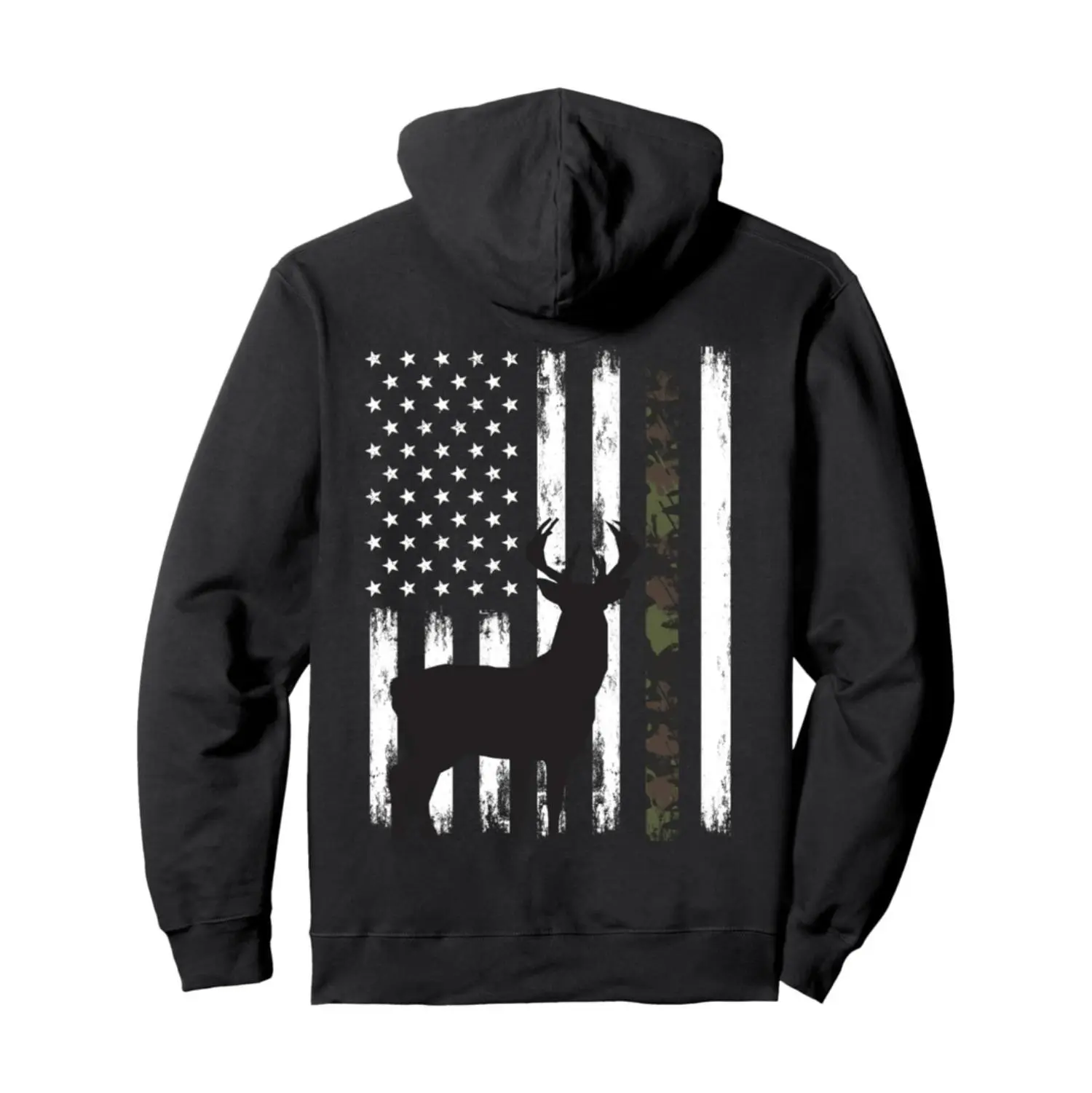 Men's Whitetail Deer Hunting Camo Hoodie - American Flag Print, Warm, Stylish Long Sleeve Casual Fashion Sweatshirt for Outdoor Enthusiasts