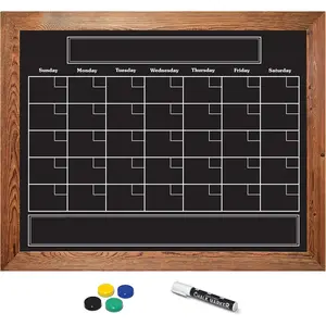 Wall Chalkboard Monthly Calendar, Large Wooden-Framed Chalkboard Calendar, 24" x 30", Wall Mount, with Chalk Marker &  (Rustic Brown)