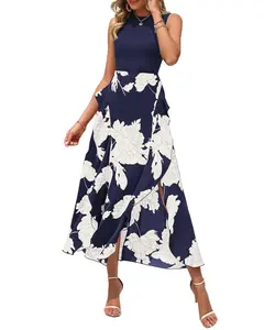 BTFBM Women Casual Sleeveless Summer Dresses 2026 Spring Crewneck Patchwork Boho Floral Ruffle Cocktail Party Midi Dress