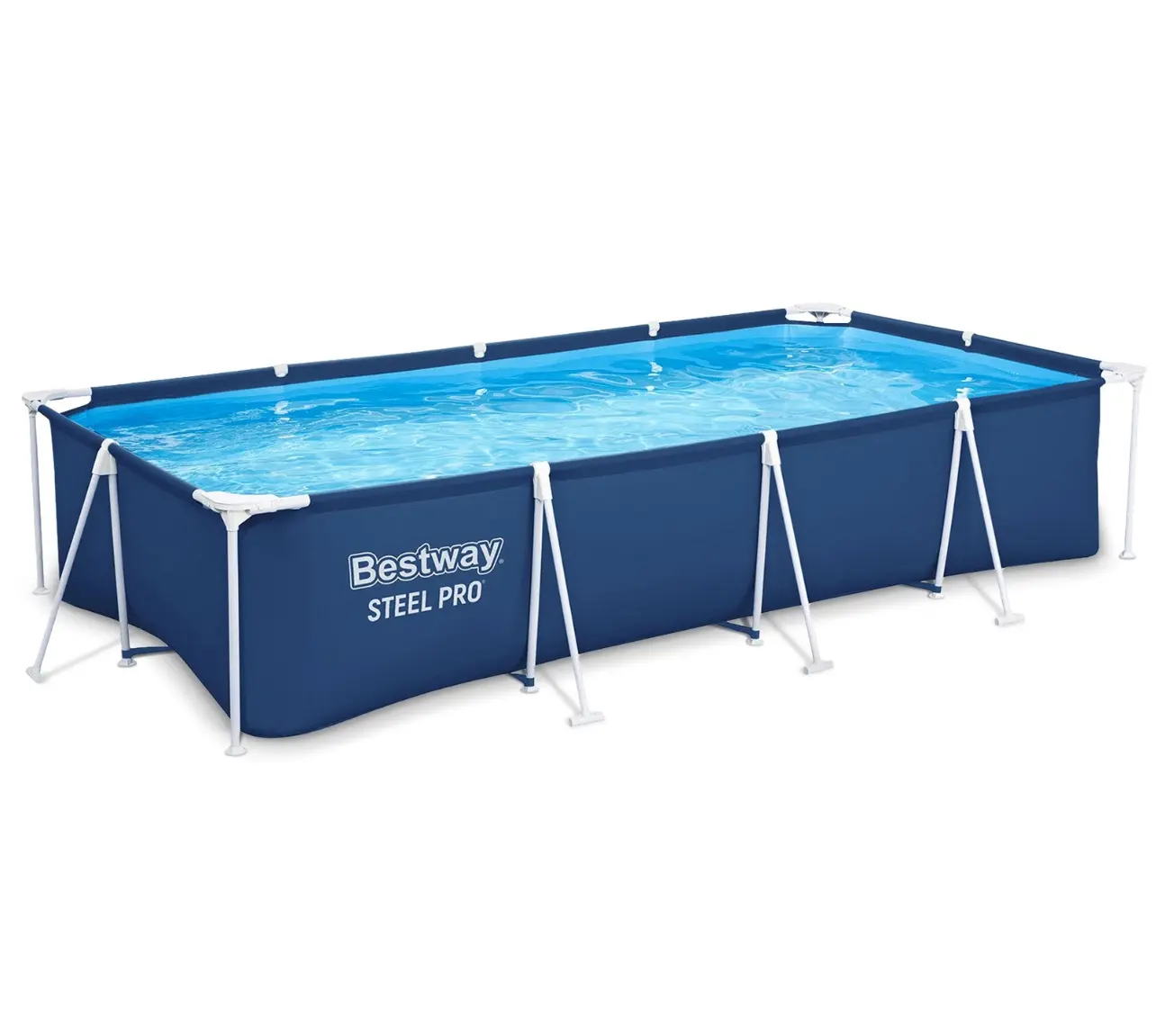 Bestway Steel Pro 13 Foot x 32 Inch Rectangular Above Ground Swimming Pool, Blue