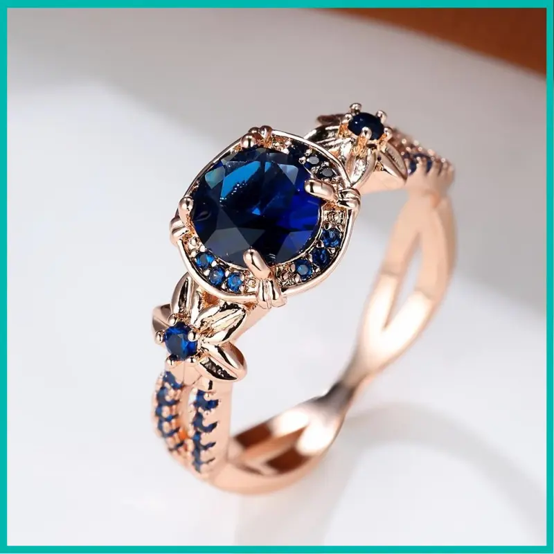 Elegant Vintage-Inspired September Birthstone Ring with Blue Cubic Zirconia And Floral Copper Design - a Perfect Gift for Her, Everyday Jewelry |                 Vintageinspired Ring |                 Cubic Zirconia Rin