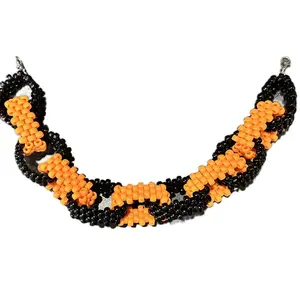 Kandi Orange and Black Kandi Chain Belt with Black Beads and Orange Accents